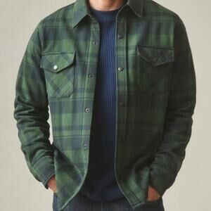 American Giant Redwood Fleece Overshirt Men's Medium Green Moss Plaid Snap